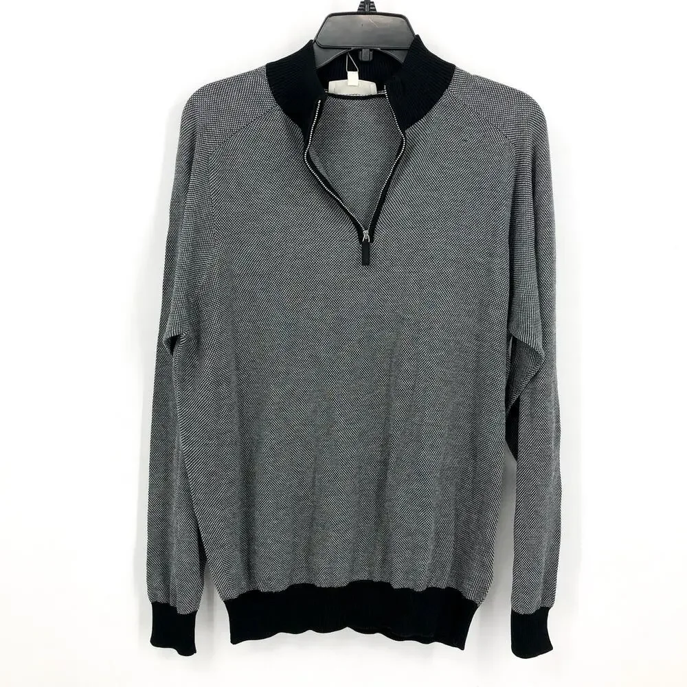JACK VICTOR Men's Valois 1/4 Zip Sweater Large Black Pullover Cotton Silk NWT